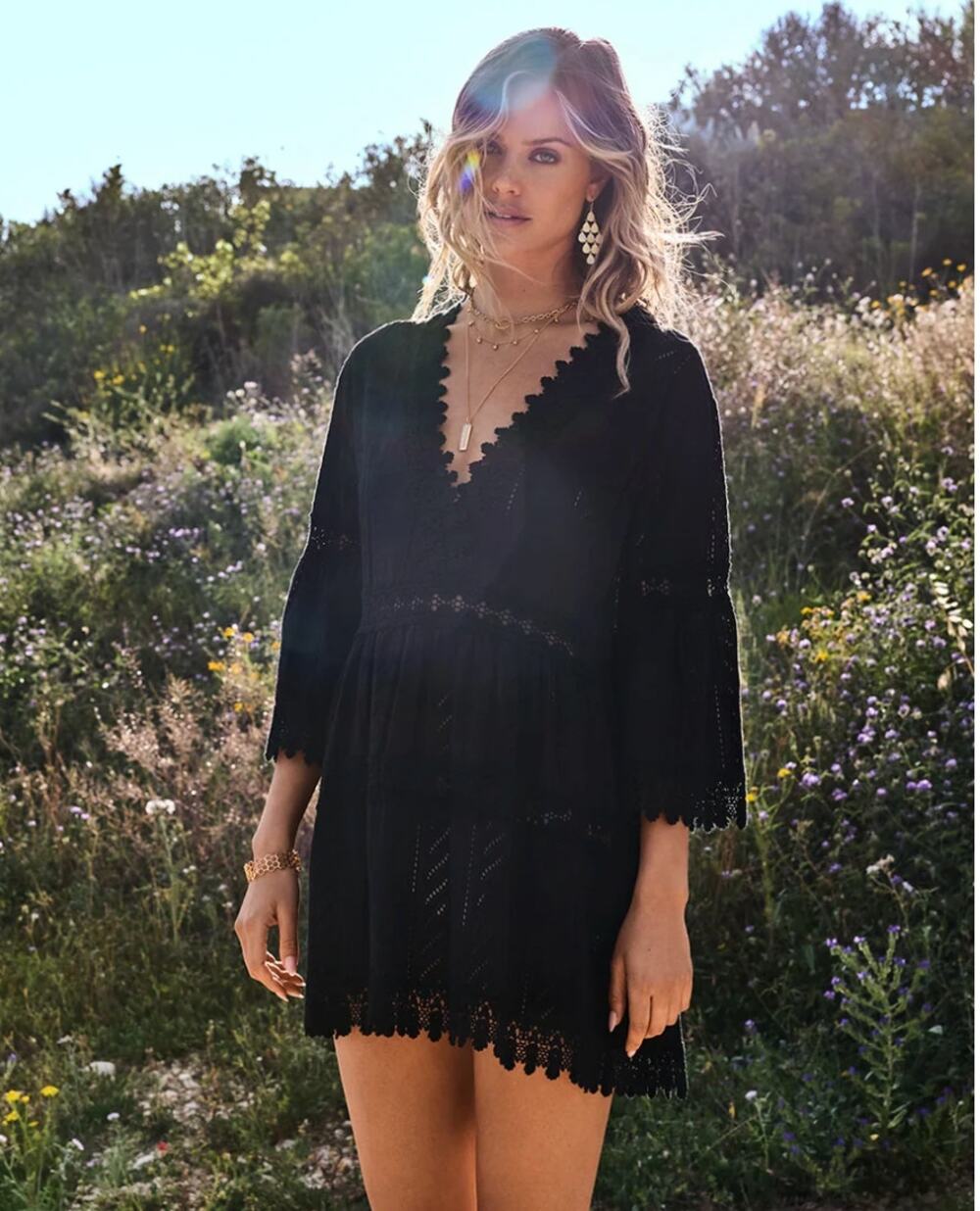 Melissa Odabash Victoria Black Embroidered Eyelet Mini Dress L